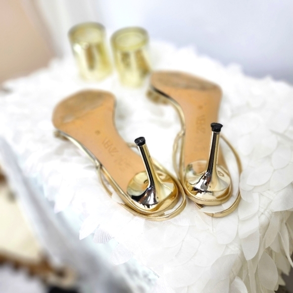 Zara shoes gold metallic kitten slingback heels  clear embellished vamp size 9 - Picture 10 of 11